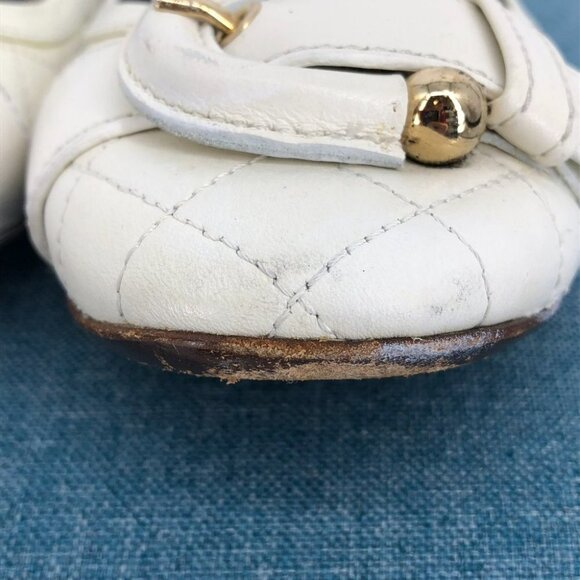 Burberry Off-White Leather Quilted "Stirrup" Buckle Ballet Flats size 39  = 8 - Picture 11 of 13